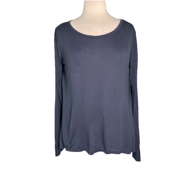 Halston Heritage Long Sleeve Asymmetrical Hem T-Shirt Navy NWT - Picture 1 of 6